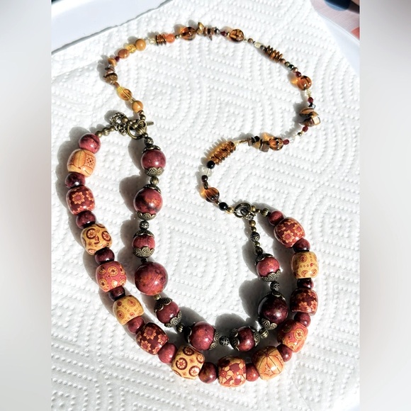 Vintage Boho HongKong Earrings and Necklace with 2 Bamboo Bangles - Picture 2 of 11